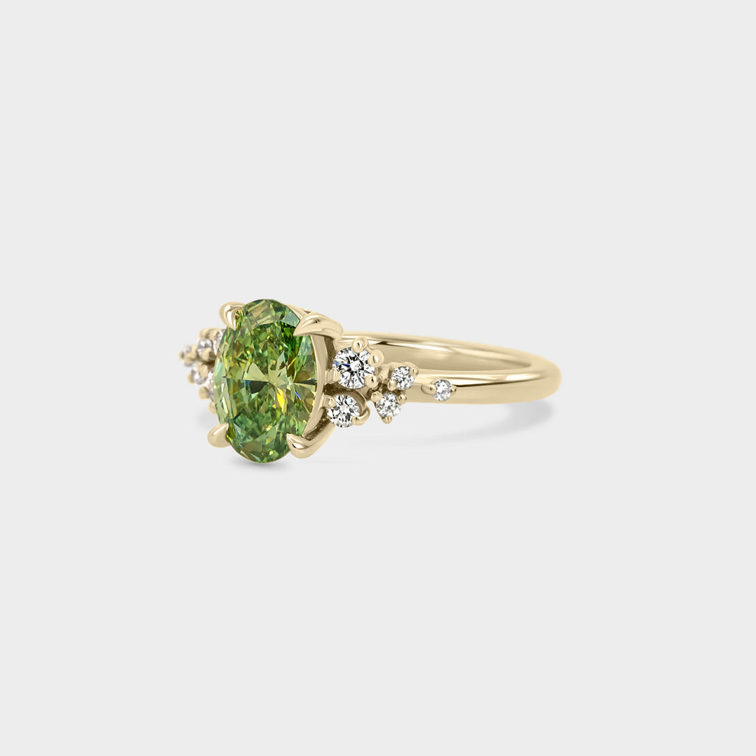1.0CT Fancy Green Oval Cut Cluster Setting Lab Grown Engagement Ring