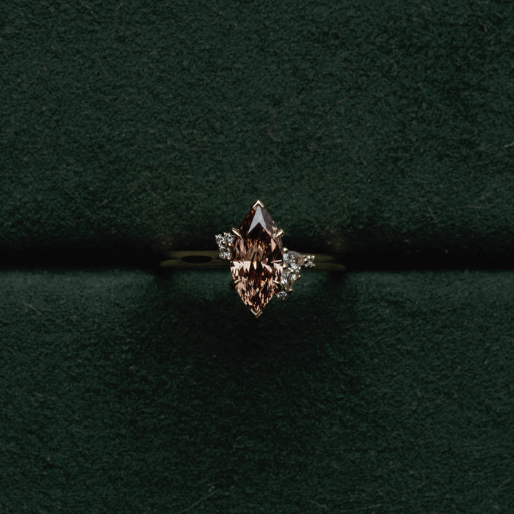 1.50CT Fancy Brown Marquise Diamond Cluster Setting Lab Grown Engagement Ring