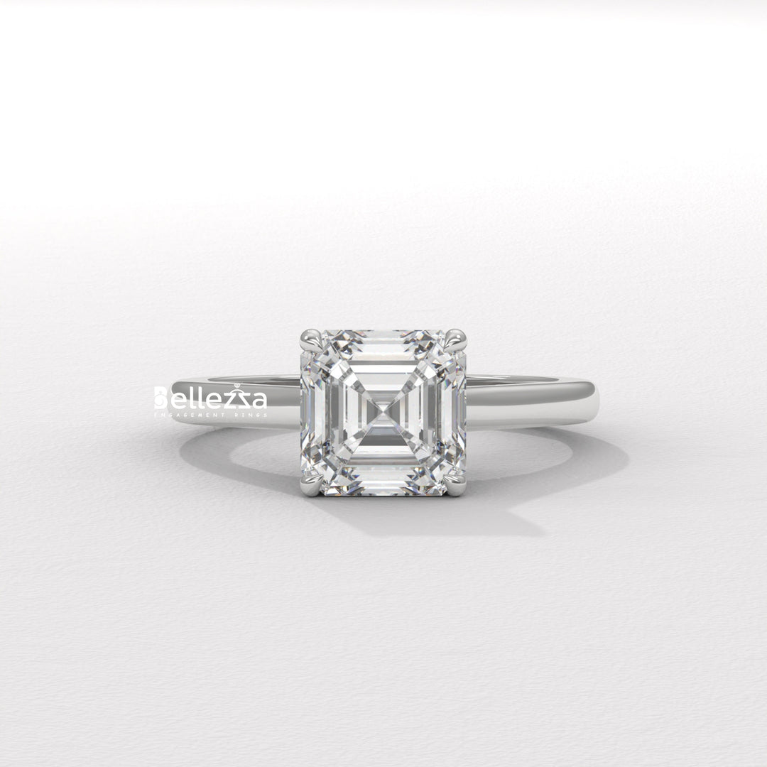 1.0-2.0CT Asscher Cut Solitaire CVD Diamond Engagement Ring