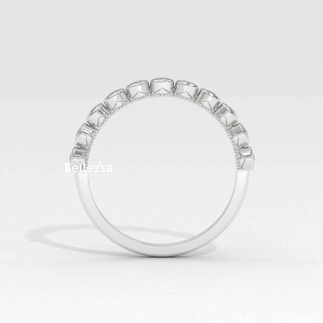 Round Diamond Bezel Setting Half Eternity Wedding Band