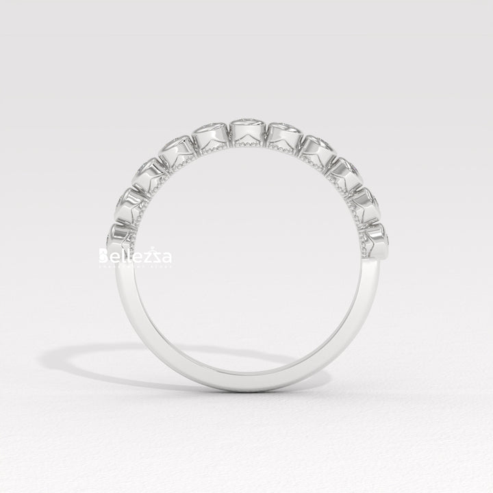 Round Diamond Bezel Setting Half Eternity Wedding Band