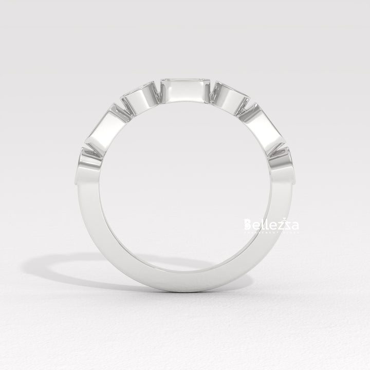 Round & Emerald Cut Diamond Half Eternity Lab Grown Wedding Band