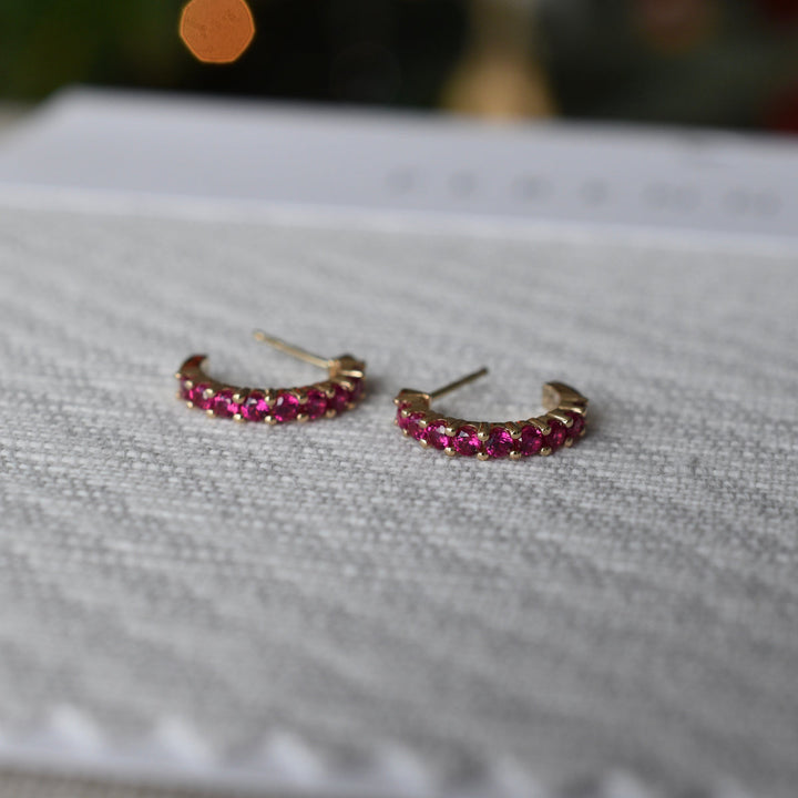 1.08TCW Round Ruby Gemstone Moissanite July Birthstone Hoop Earrings