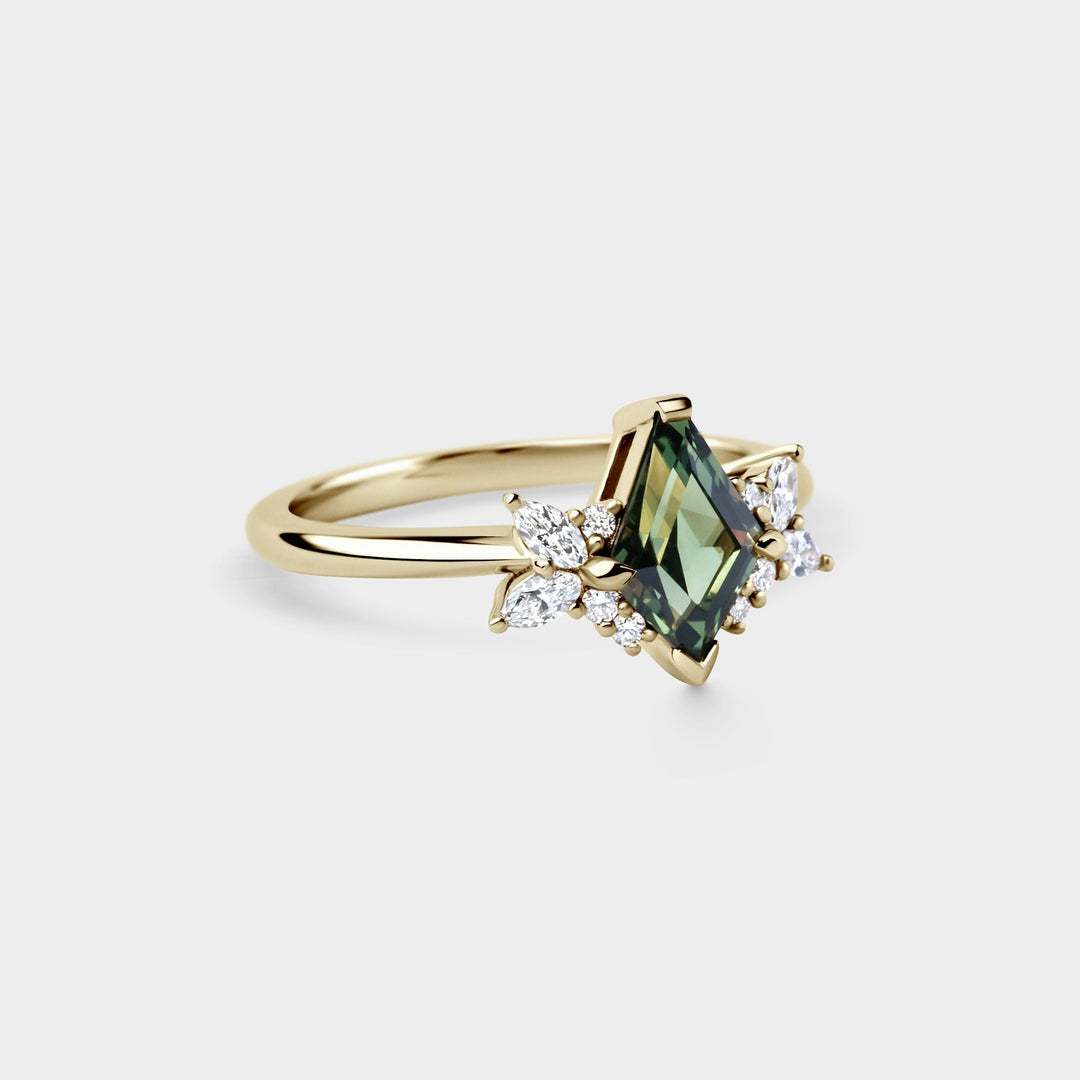 1.50CT Green Australian Sapphire Kite Cut Cluster Setting Lab Grown Engagement Ring
