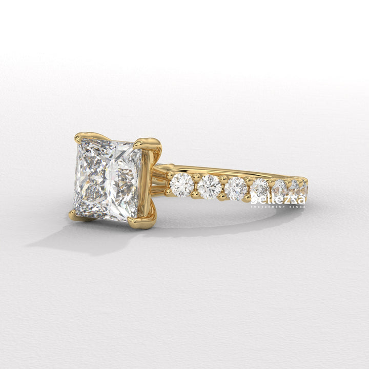 1.0-2.0CT Princess Diamond Pave Setting Lab Grown Engagement Ring
