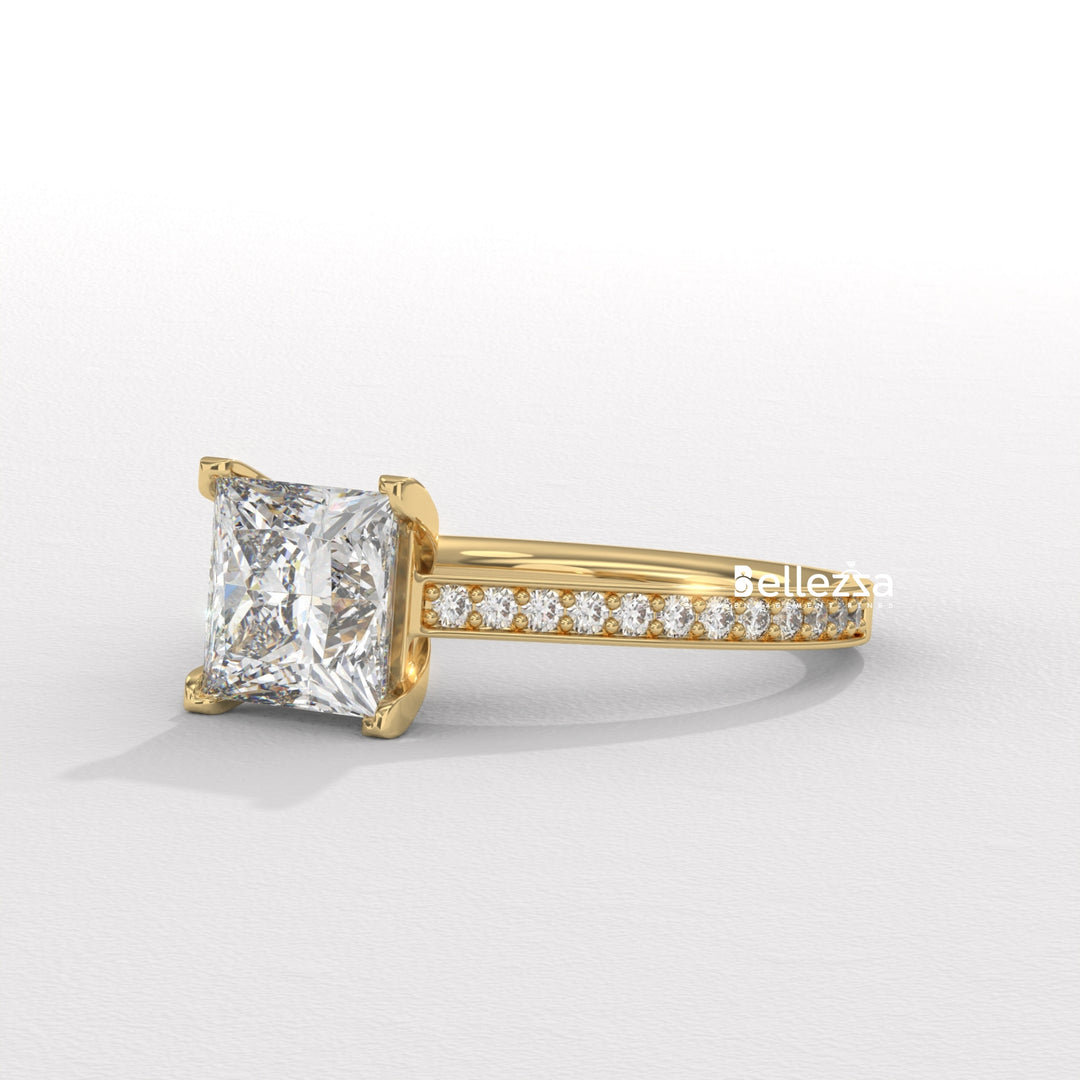 1.0-2.0CT Priness Diamond Pave Setting Lab Grown Engagement Ring