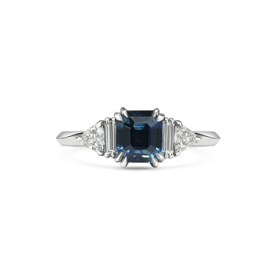 1.50CT Teal Blue Emerald Cut Three Stone Lab Grow Engagement Ring