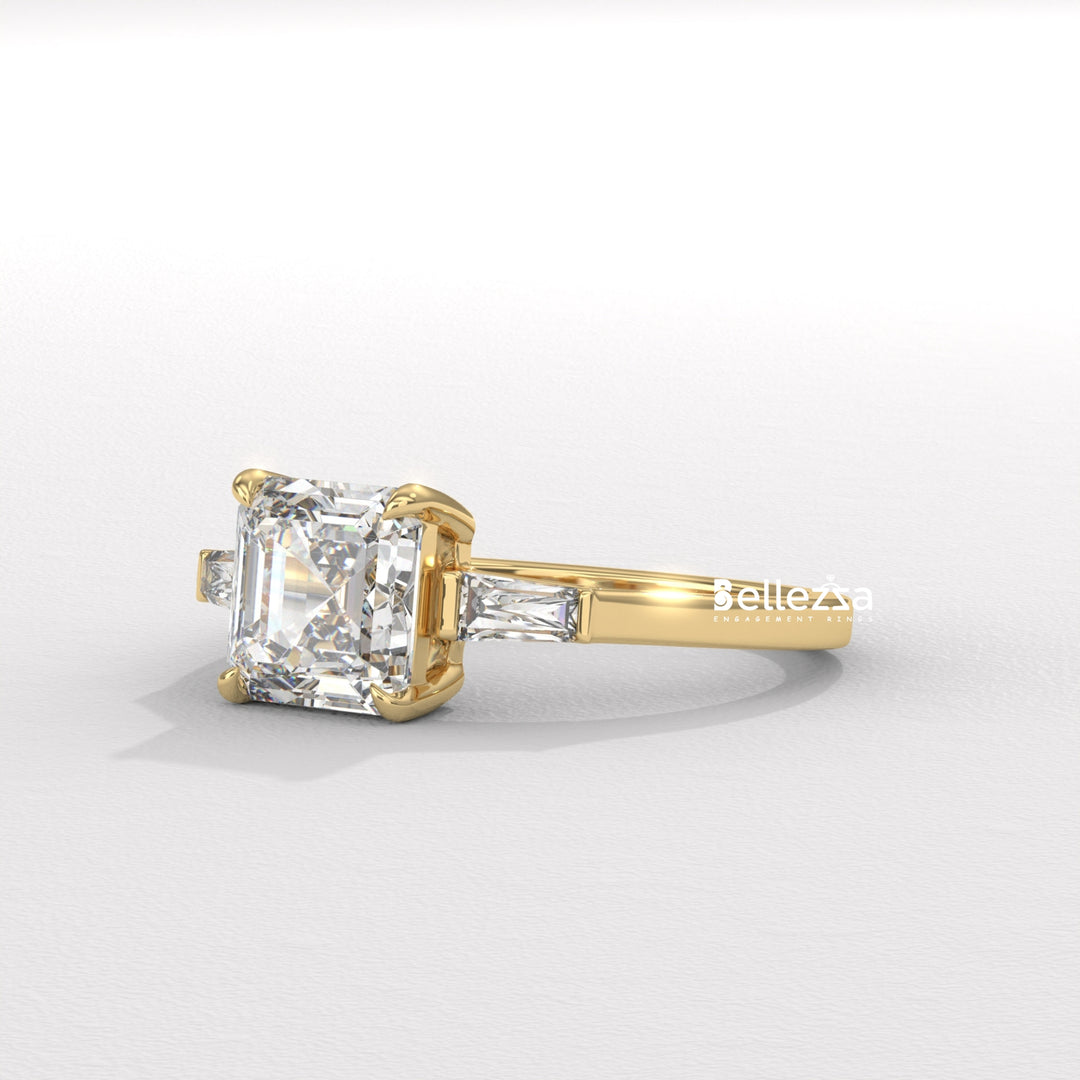 1.50-2.50CT Asscher Diamond Three Stone Lab Grown Engagement Ring