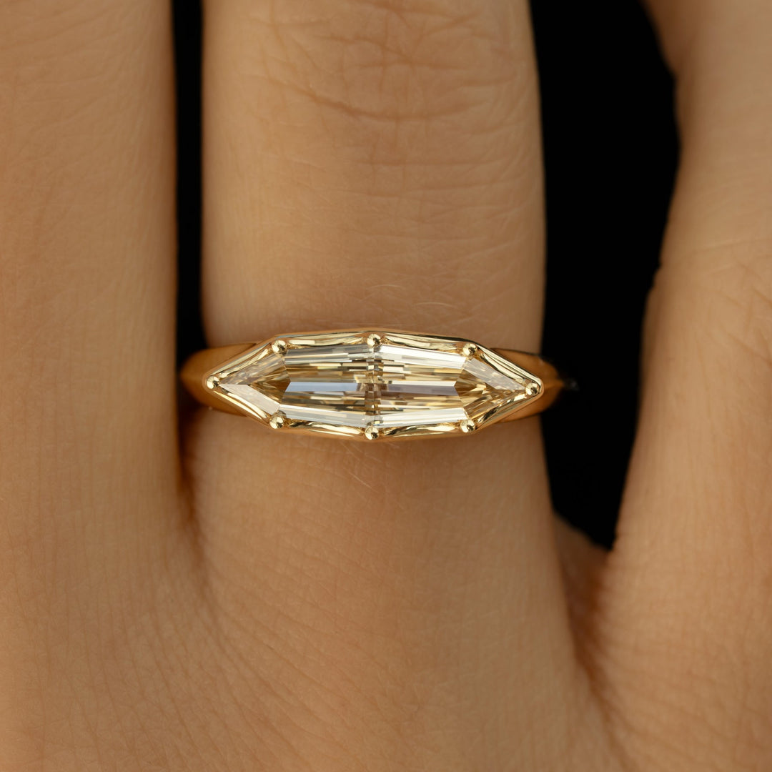 1.0CT Modified Yellow Marquise Step Cut Unique Solitaire Lab Grown Ring