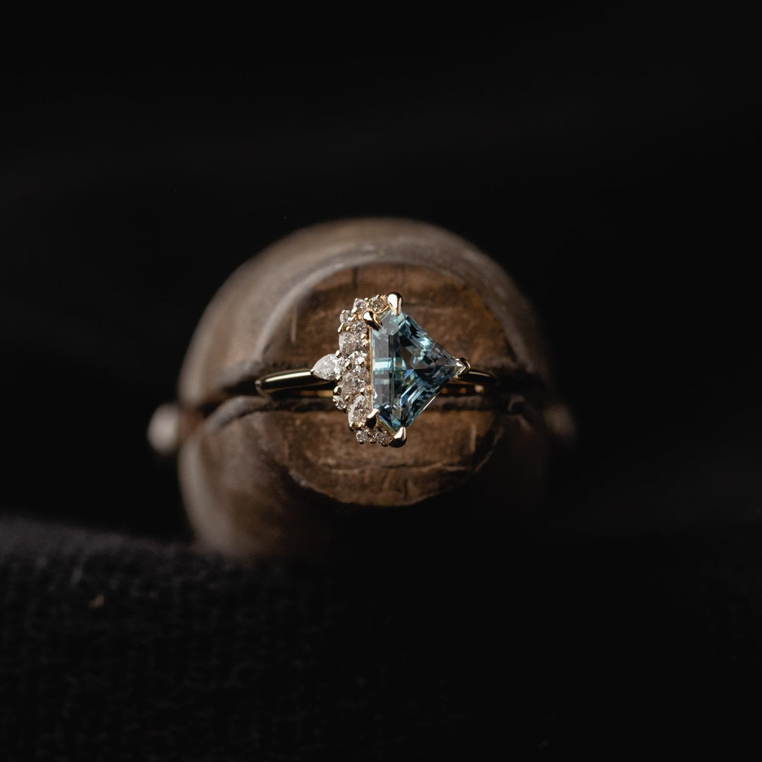 2.0CT Aquamarine Irregular Cut Cluster Setting Lab Grown Engagement Ring