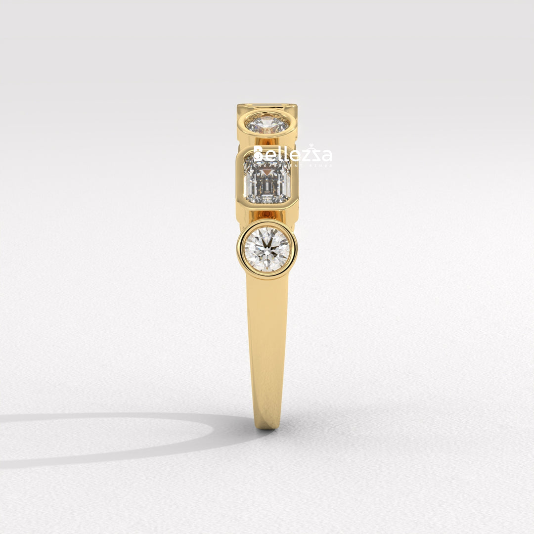 Round & Emerald Cut Diamond Half Eternity Lab Grown Wedding Band