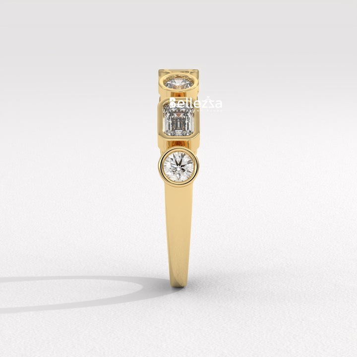 Round & Emerald Cut Diamond Half Eternity Lab Grown Wedding Band