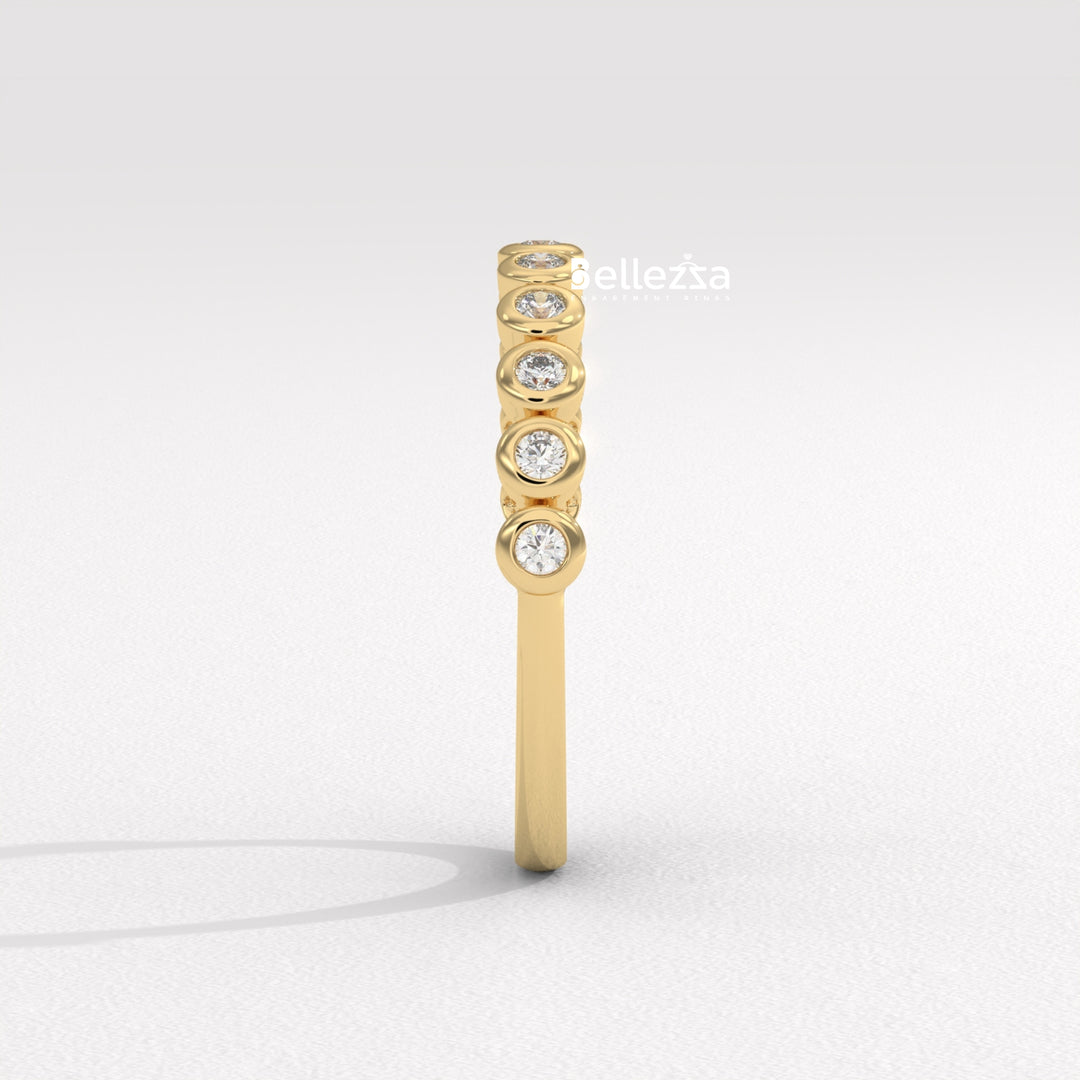 Round Diamond Bezel Setting Half Eternity Wedding Band