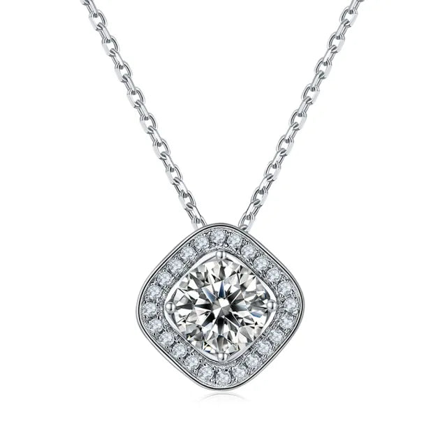 2.0CT Round Brilliant Cut Halo Moissanite Diamond Pendant Necklace For Women