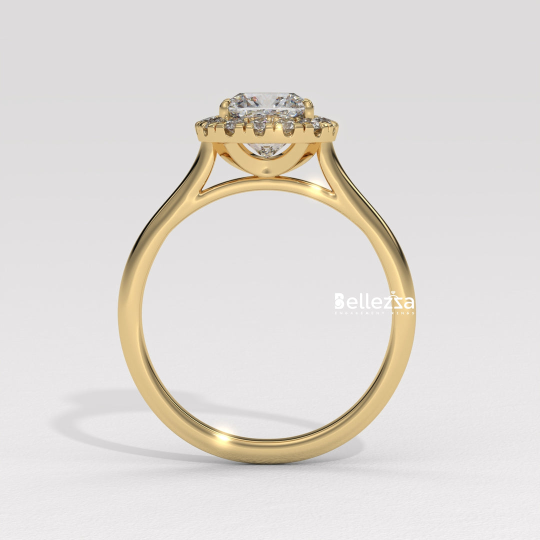 1.0-2.0CT Cushion Cut Lab Grown Diamond Halo Setting Engagement Ring