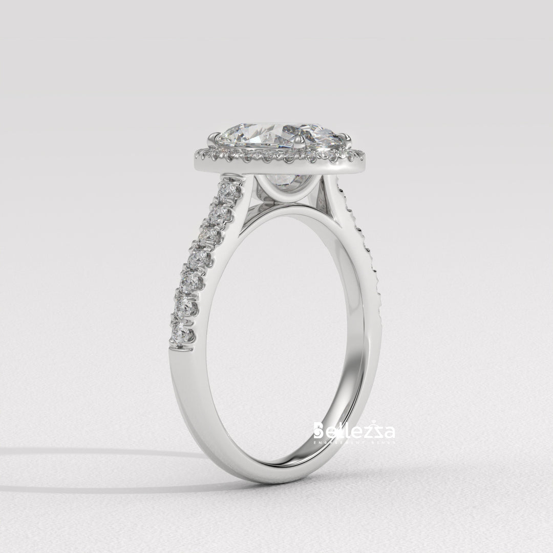 1.50-2.50CT Oval Cut CVD Diamond Halo Pave Setting Engagement Ring