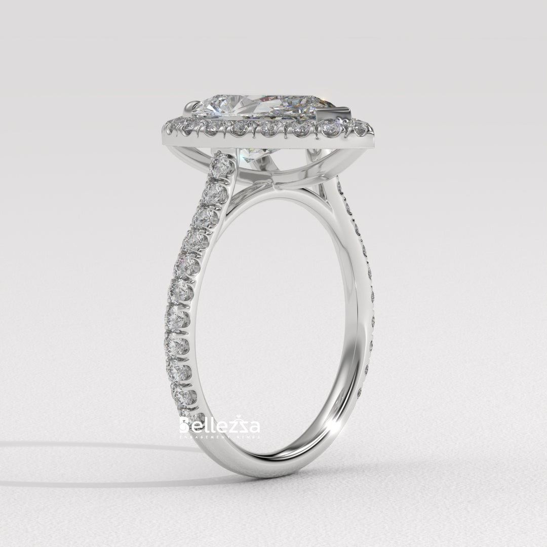 2.0-3.0CT Pear Cut Diamond Halo Pave Setting Lab Grown Engagement Ring