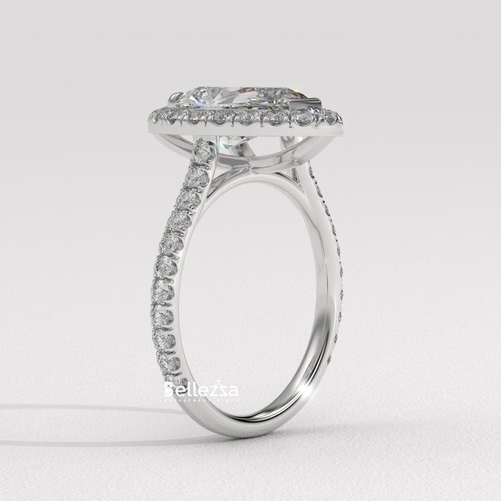 2.0-3.0CT Pear Cut Diamond Halo Pave Setting Lab Grown Engagement Ring