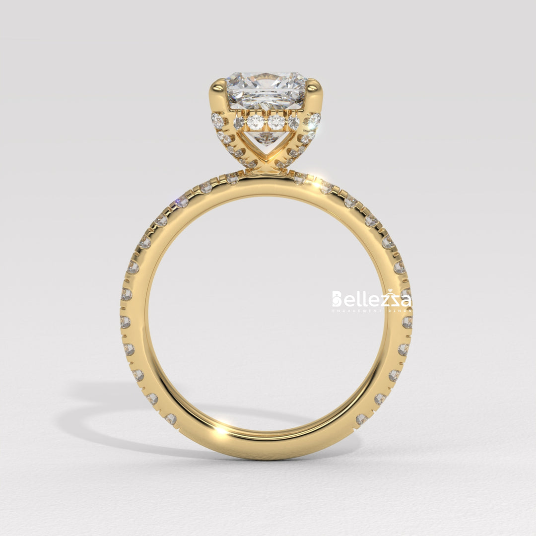 1.0-2.0CT Cushion Cut Diamond Pave Setting Lab Grown Engagement Ring