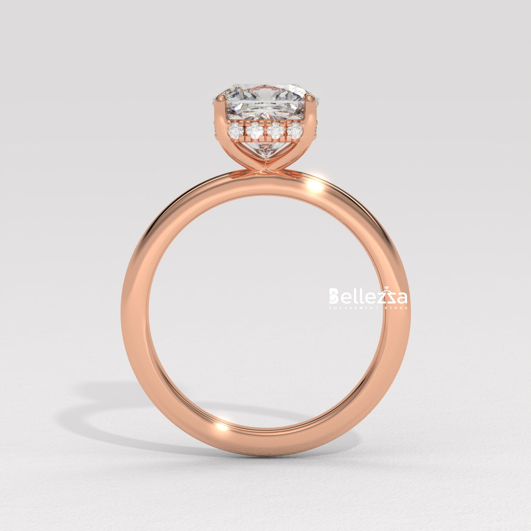 1.0-2.0CT Cushion Cut Lab Grown Diamond Hidden Halo Engagement Ring