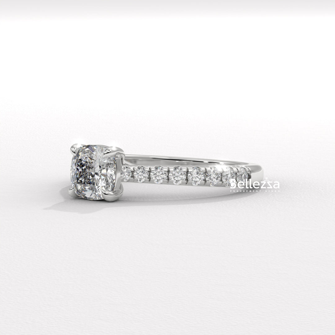 1.0-2.0CT Cushion Cut Pave Setting Lab Grown Engagement Ring