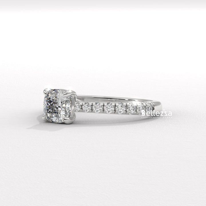 1.0-2.0CT Cushion Cut Pave Setting Lab Grown Engagement Ring