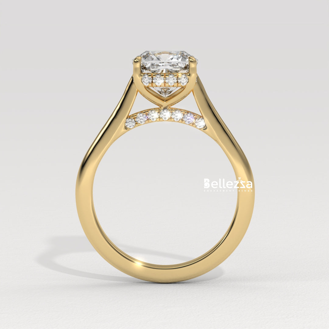 1.50-2.50CT Cushion Cut Diamond Hidden Halo Lab Grown Engagement Ring