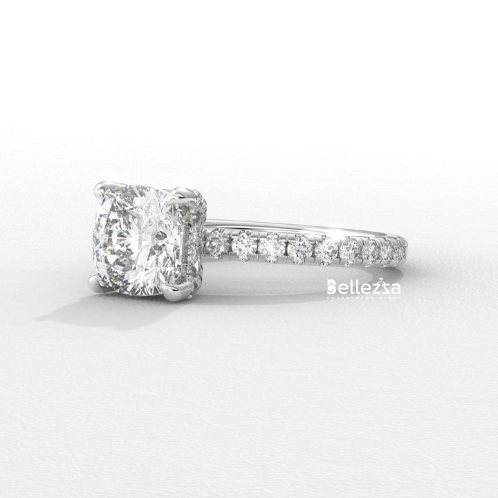 1.0-2.0CT Cushion Cut Diamond Pave Setting Lab Grown Engagement Ring