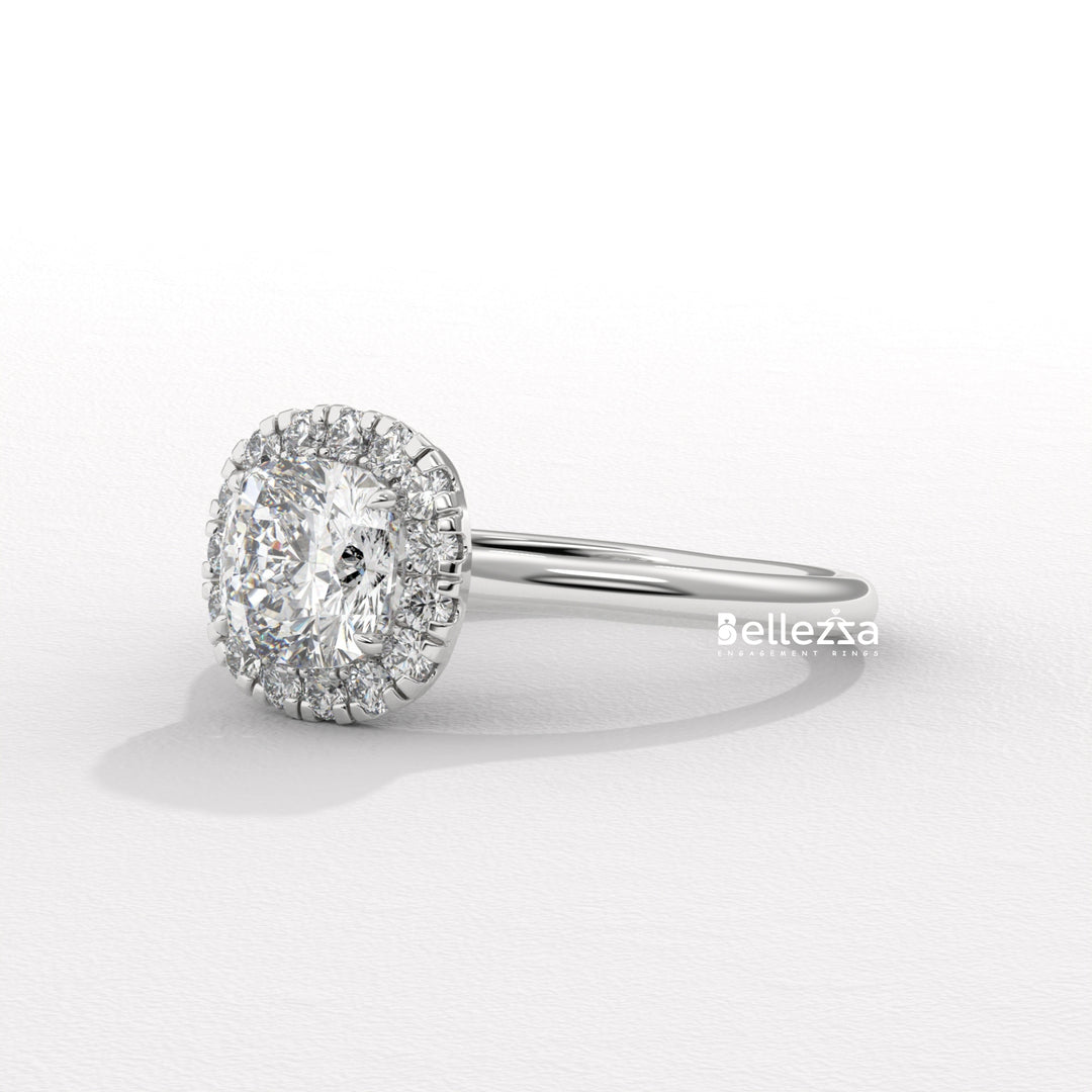 1.0-2.0CT Cushion Cut Lab Grown Diamond Halo Setting Engagement Ring