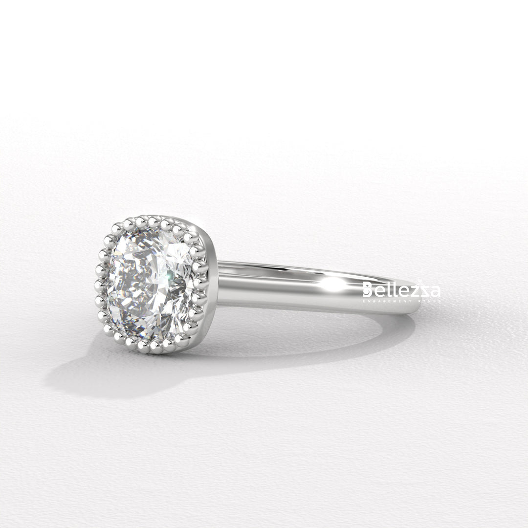 1.0-2.0CT Cushion Diamond Vintage Bezel Setting Lab Grown Engagement Ring
