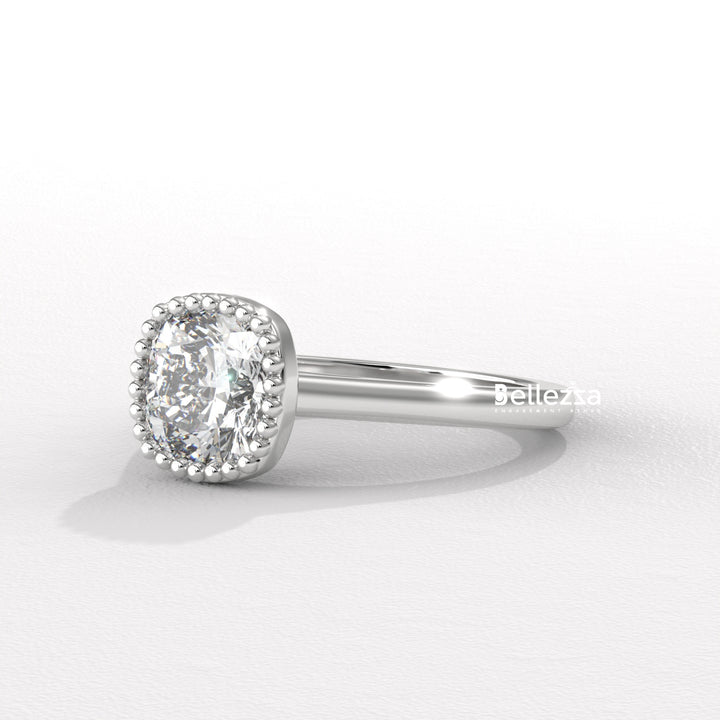 1.0-2.0CT Cushion Diamond Vintage Bezel Setting Lab Grown Engagement Ring