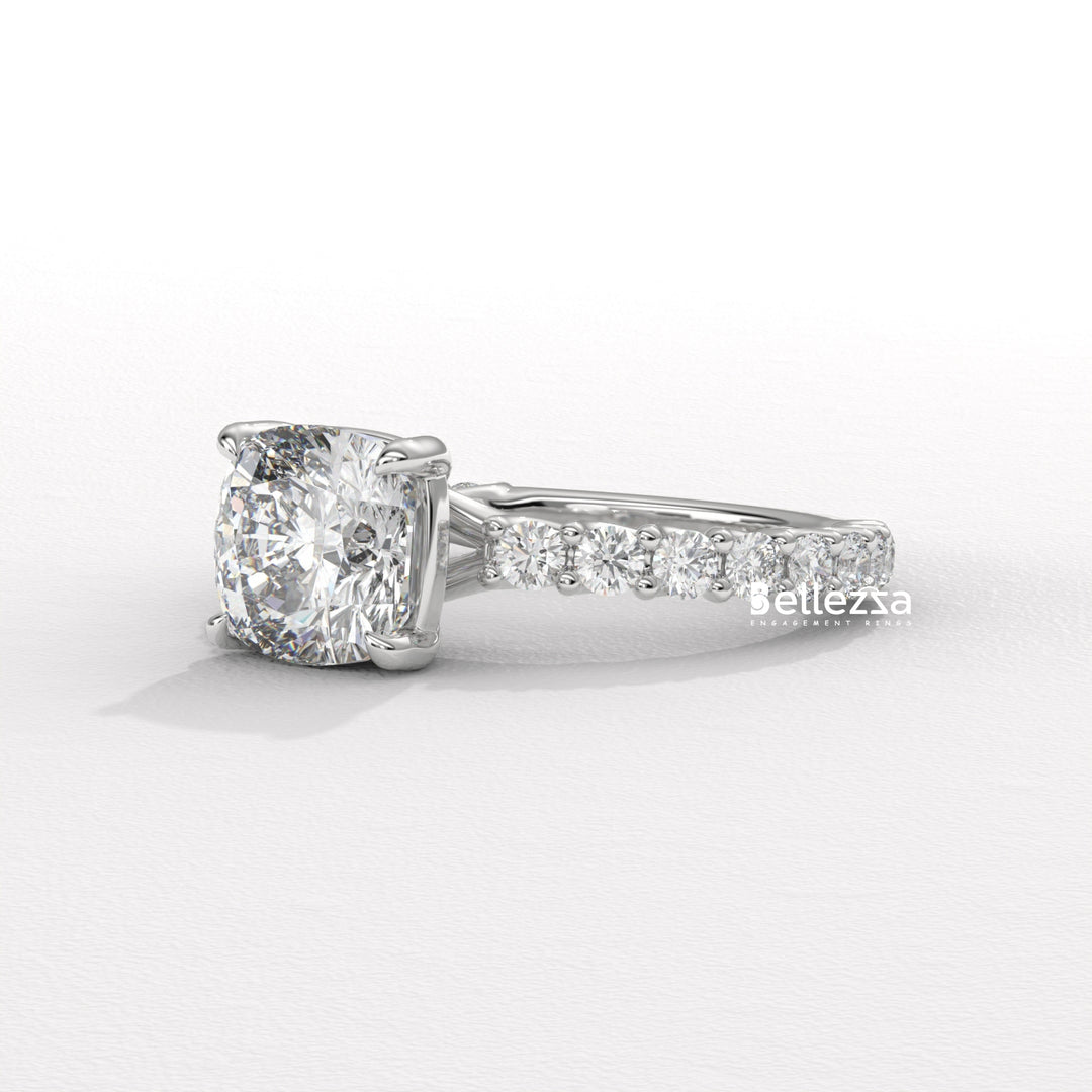 1.50-2.50CT Cushion Diamond Pave Setting Lab Grown Engagement Ring