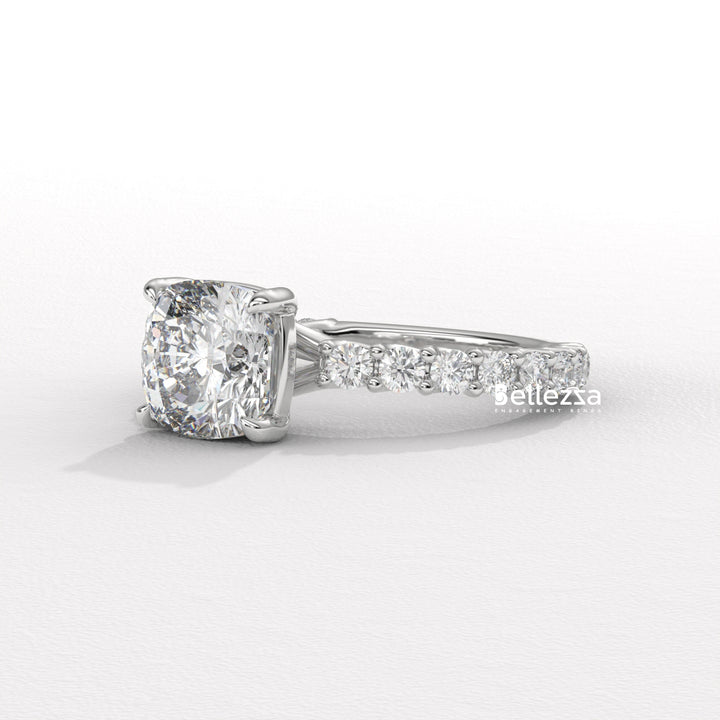 1.50-2.50CT Cushion Diamond Pave Setting Lab Grown Engagement Ring