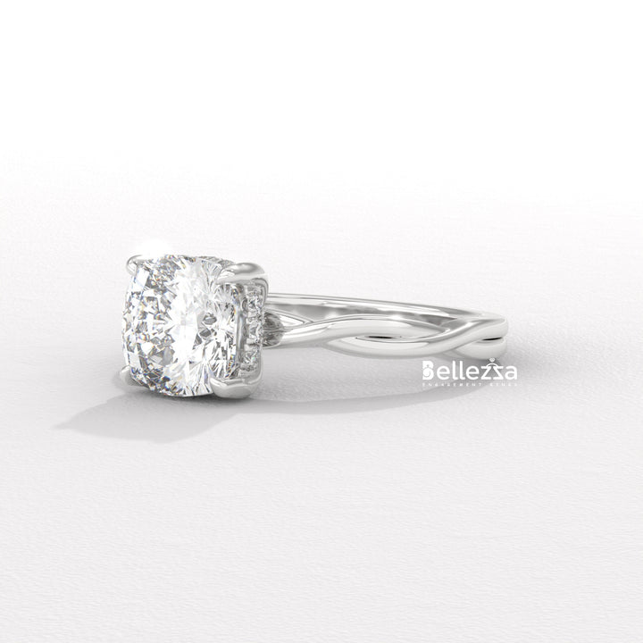 1.50-2.50CT Cushion Cut CVD Diamond Twisted Engagement Ring
