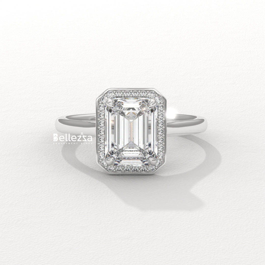 1.50-2.50CT Emerald Cut Lab Grown Diamond Halo Set Engagement Ring