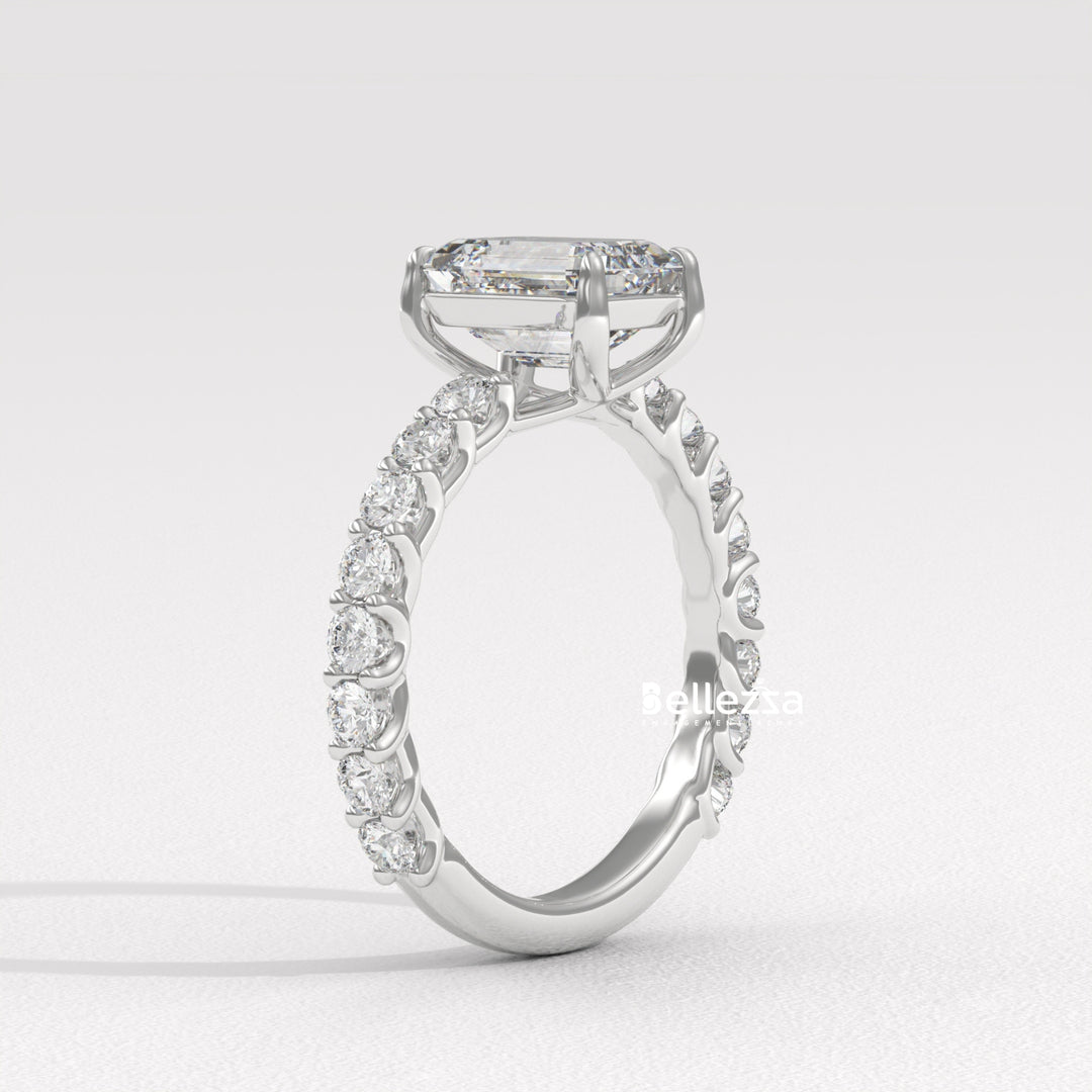 1.50-2.50CT Emerald Cut Pave Setting Lab Grown Engagement Ring