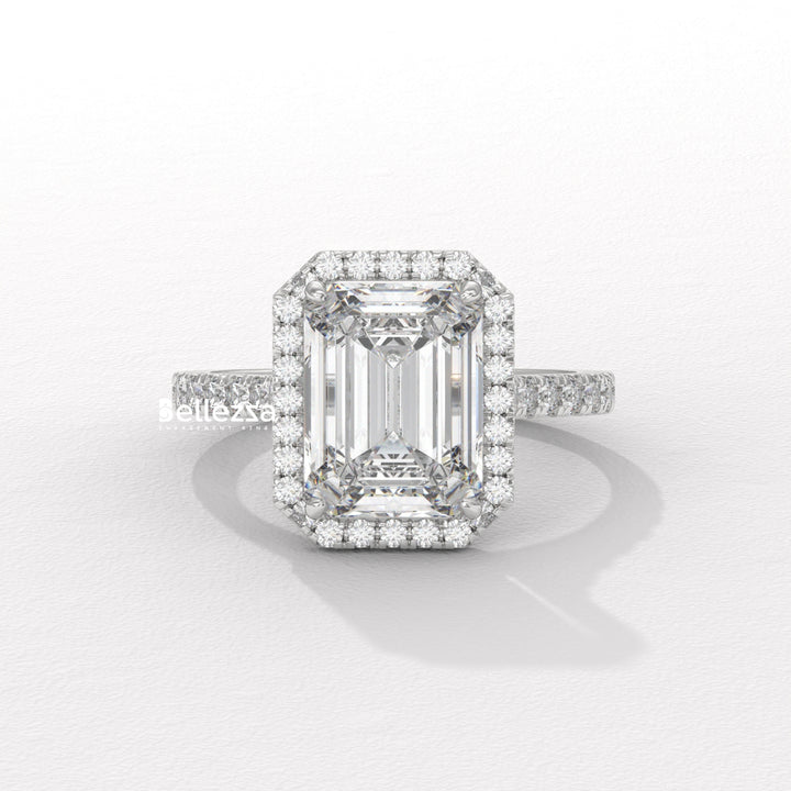 1.50-2.0CT Emerald Cut Halo Pave Setting CVD Diamond Engagement Ring