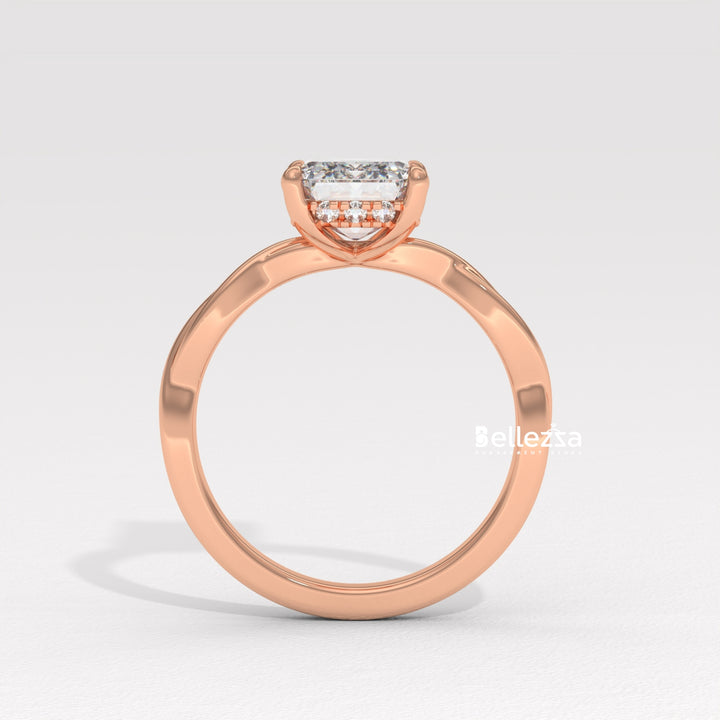 2.0-3.0CT Emerald Cut Twisted Hidden Halo Lab Grown Engagement Ring