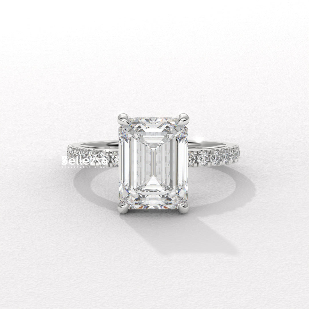 2.50-3.50CT Emerald Cut Pave Setting Lab Grown Engagement Ring