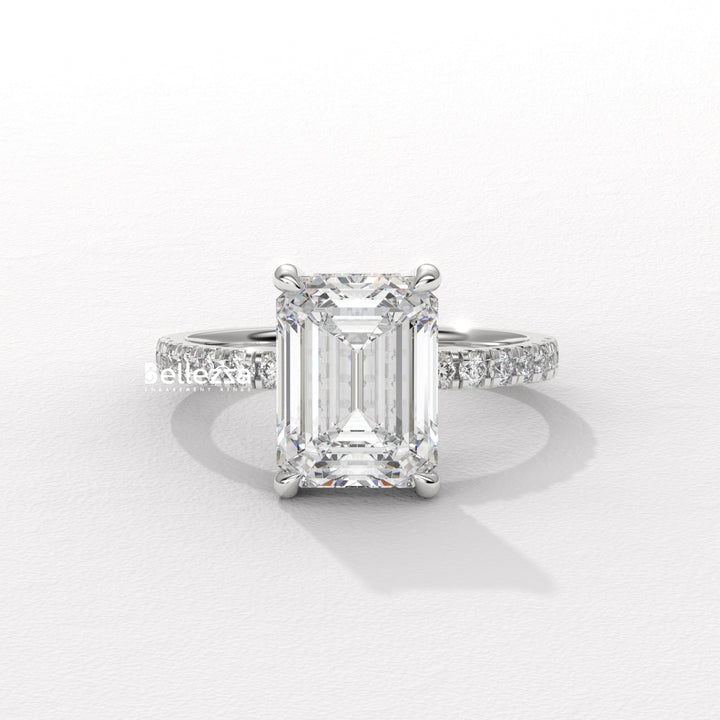 2.50-3.50CT Emerald Cut Pave Setting Lab Grown Engagement Ring