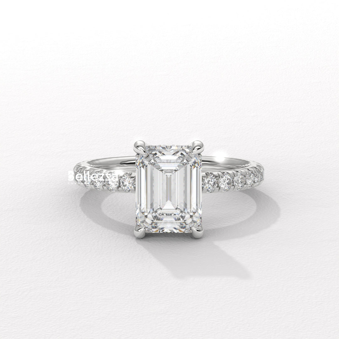 1.50-2.50CT Emerald Cut Lab Grown Diamond Pave Setting Engagement Ring