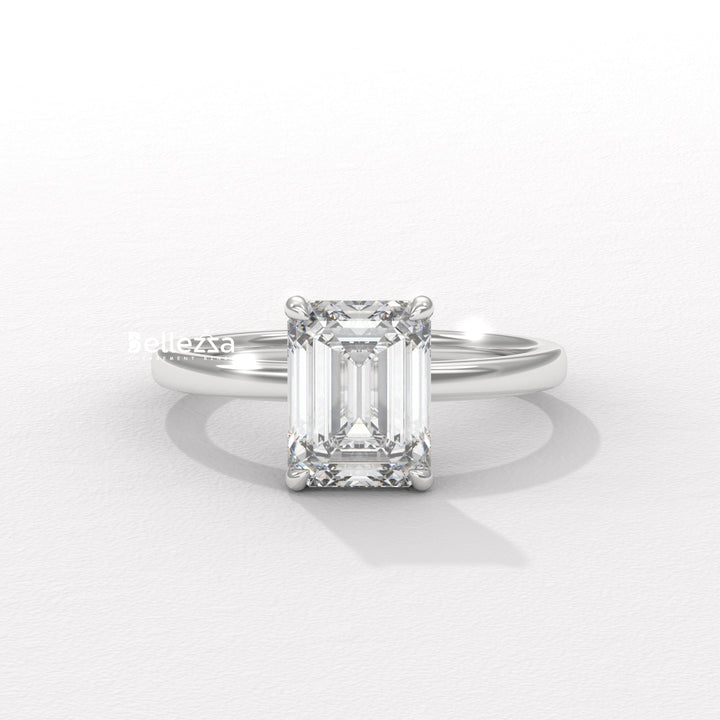 1.0-2.0CT Emerald Diamond Solitaire Setting Lab Grown Engagement Ring