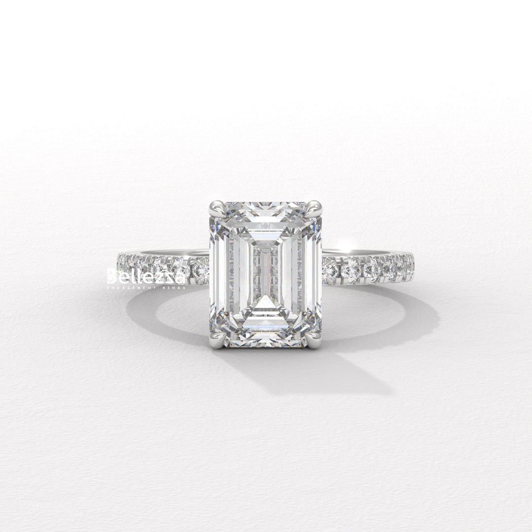 2.0-3.0CT Emerald Cut Pave Setting Lab Grown Engagement Ring