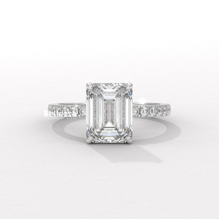 2.0-3.0CT Emerald Cut Pave Setting Lab Grown Engagement Ring
