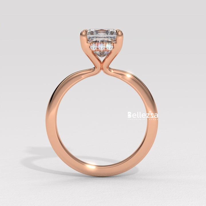 1.0-2.0CT Princess Cut CVD Diamond Hidden Halo Engagement Ring