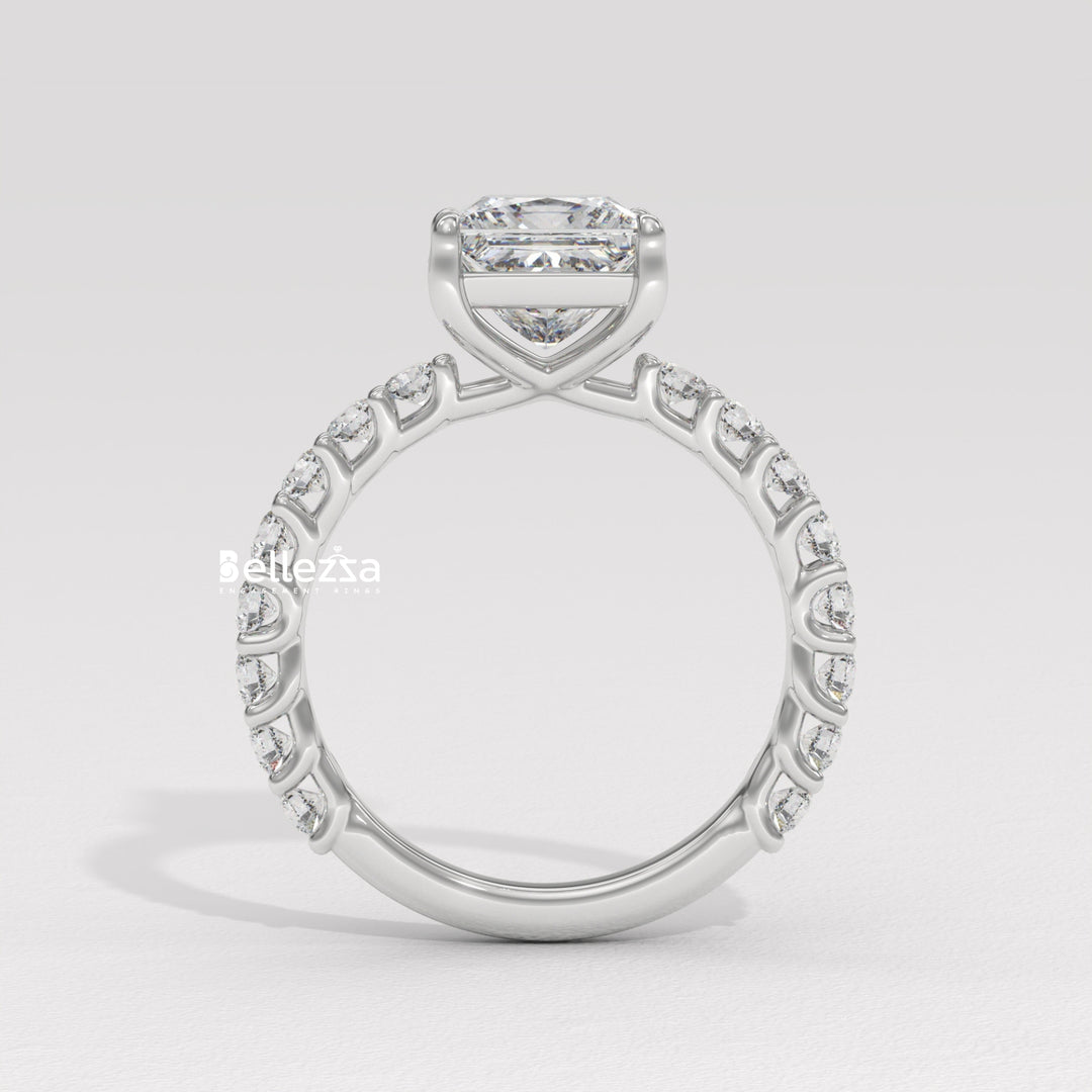 1.0-2.0CT Princess Diamond Pave Setting Lab Grown Engagement Ring
