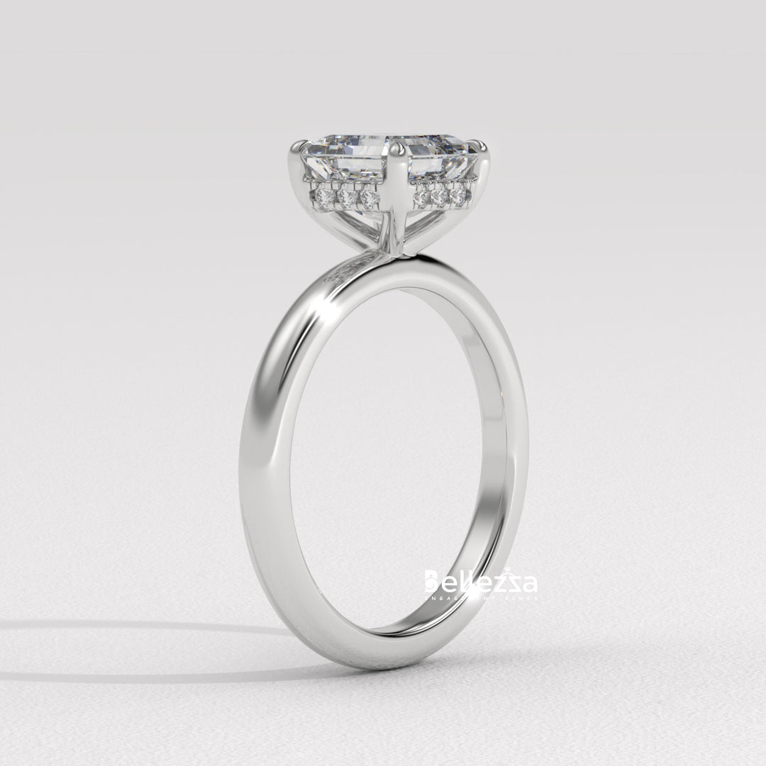 1.50-2.50CT Asscher Cut Diamond Hidden Halo Lab Grown Engagement Ring