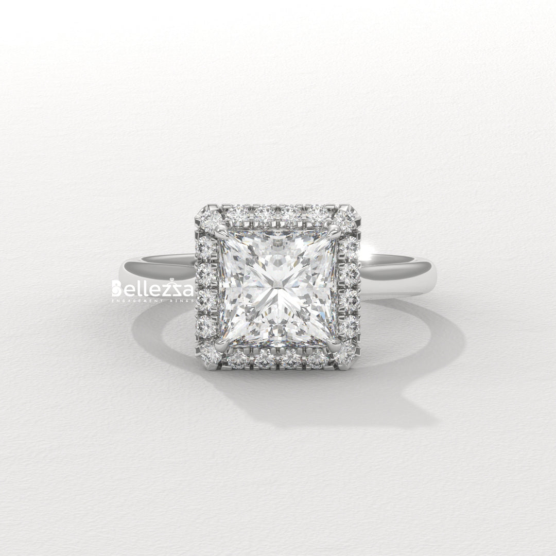 1.0-2.0CT Princess Cut Lab Grown Diamond Halo Set Engagement Ring