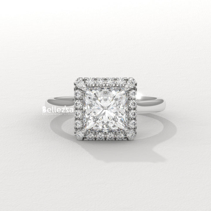 1.0-2.0CT Princess Cut Lab Grown Diamond Halo Set Engagement Ring
