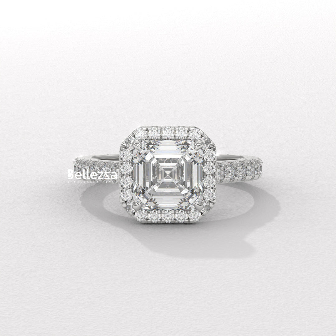 1.0-2.0CT Asscher Cut CVD Diamond Halo Setting Engagement Ring